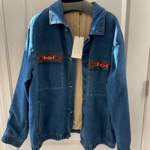Gucci Web Stripe Horsebit Stonewashed Blue Denim Jacket, Men's (Size 58)